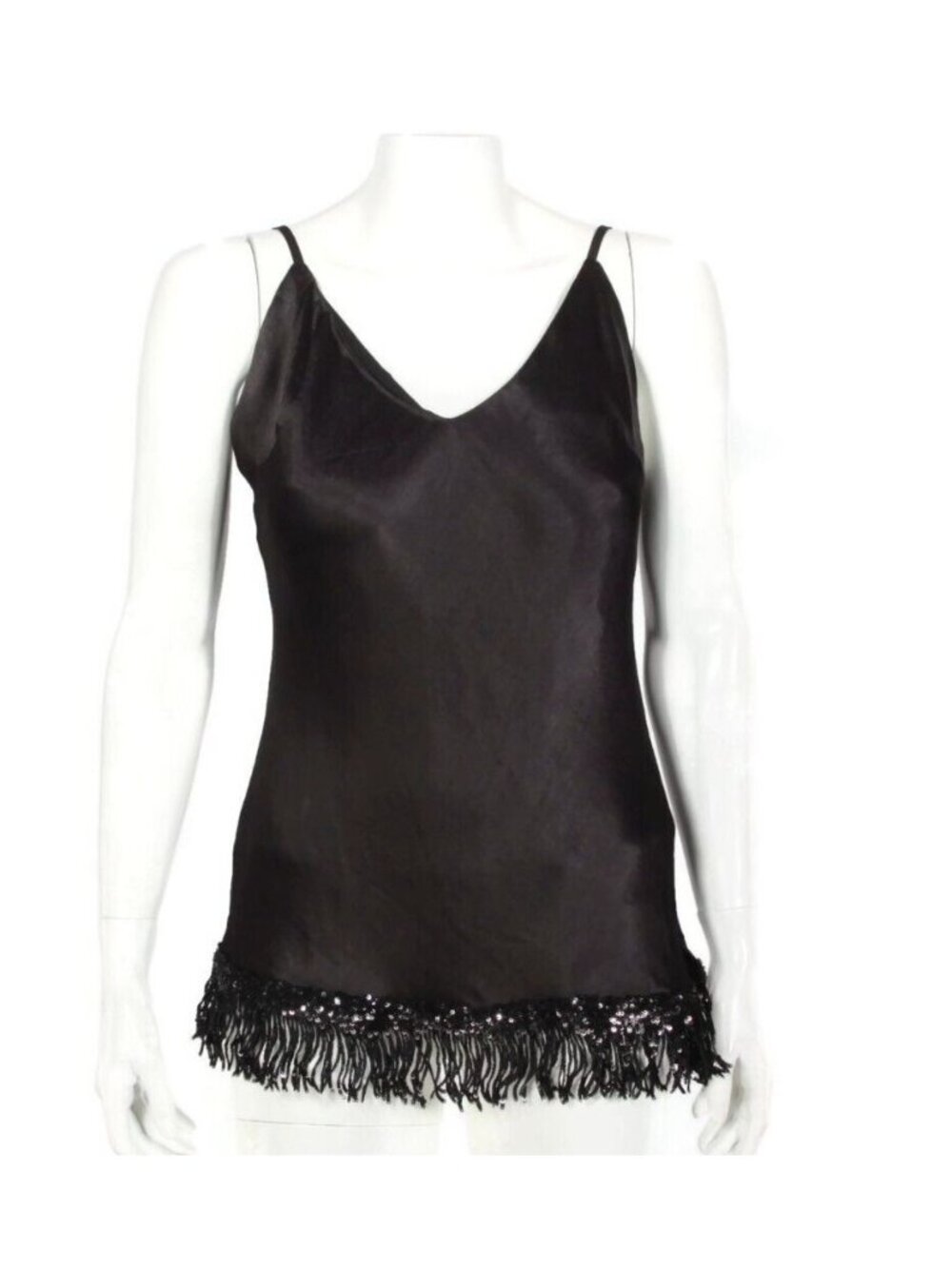 New GOLD HAWK Black Cami Top Sequin Fring Hem sz S Sleeveless NWT /376